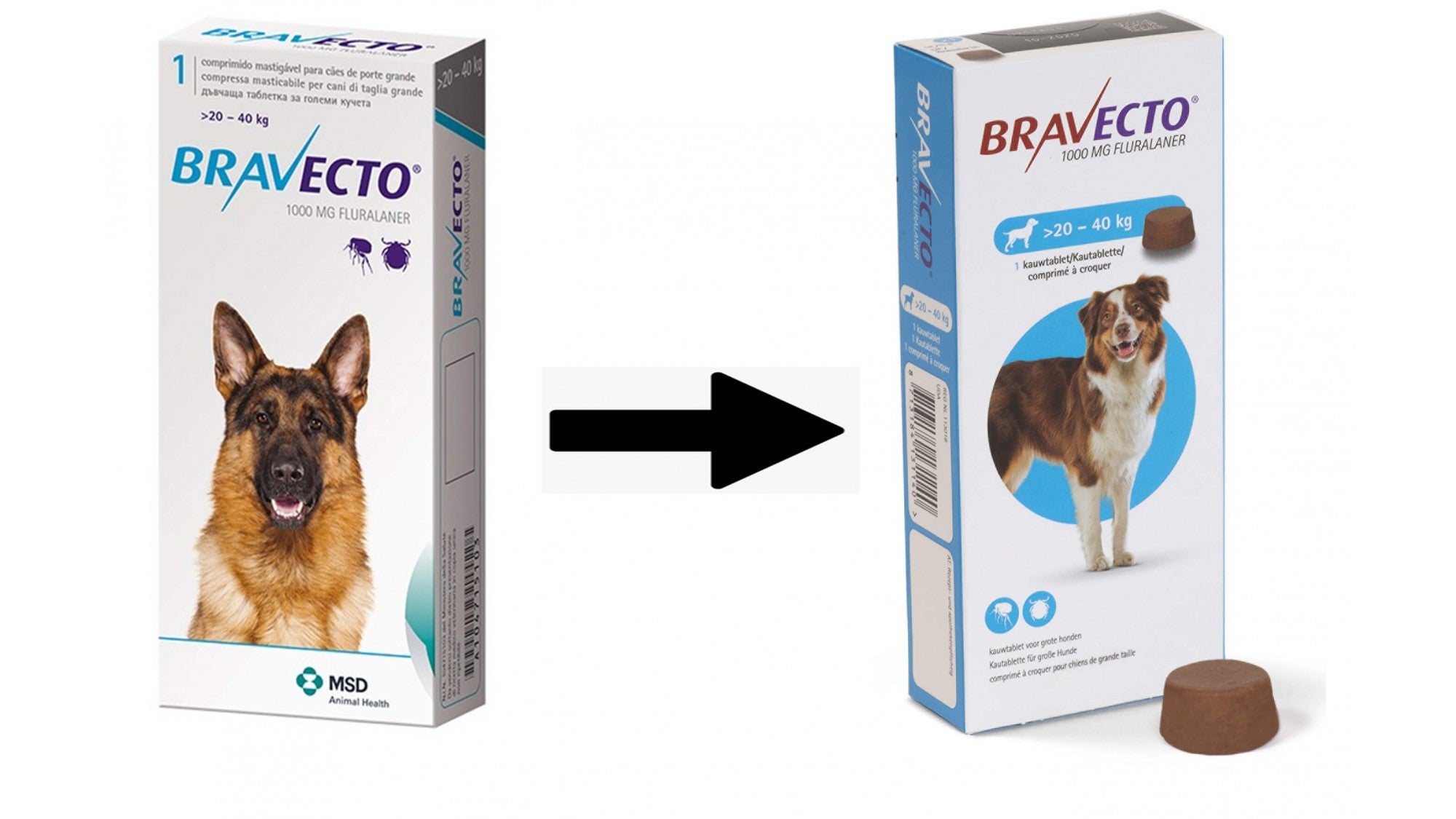 Bravecto (20-40 kg) 1 tbl x 1000 mg - ALTVET - Farmacie veterinara - Pet Shop - Cosmetica