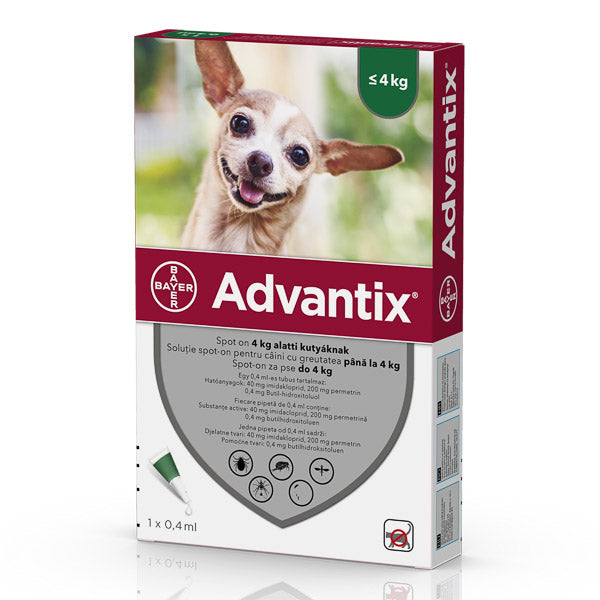 Advantix 40 Caini (< 4 kg), 1 pipeta - ALTVET - Farmacie veterinara - Pet Shop - Cosmetica