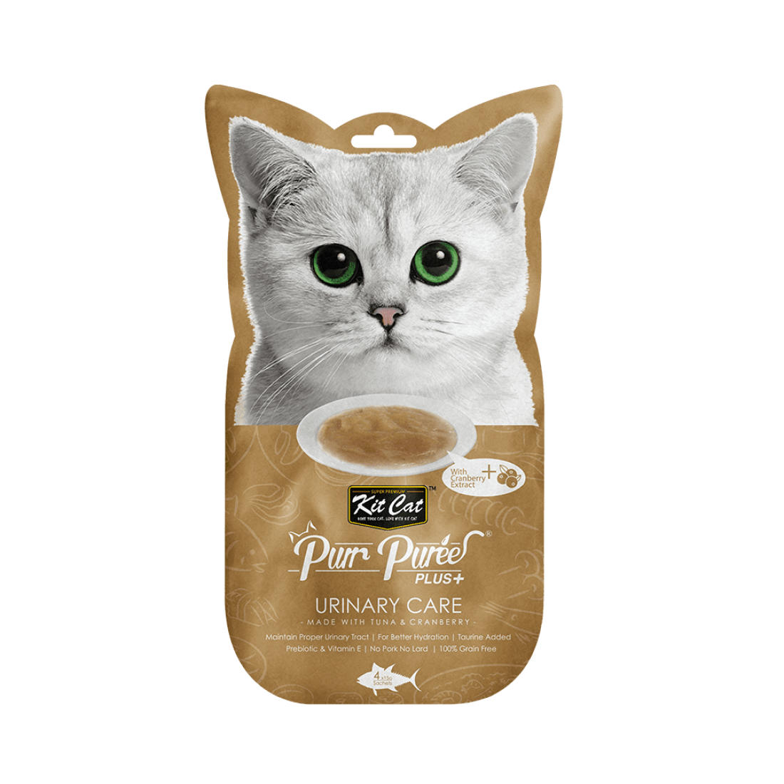 Recompense lichde pentru pisici Kit Cat Purr Puree Plus+ Urinary Care, ton si merisoare, 4x15g