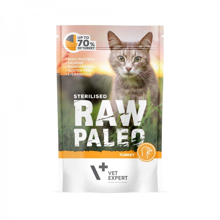 RAW PALEO CAT STERILISED, carne de curcan, 100 g