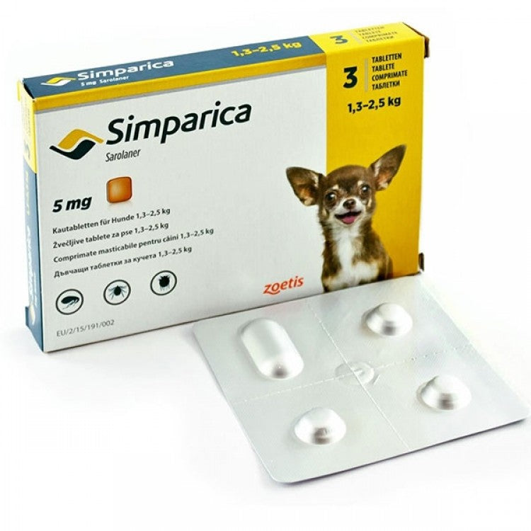 Simparica Caini 5 mg (1.3 - 2.5 kg),1 tableta - ALTVET - Farmacie veterinara - Pet Shop - Cosmetica